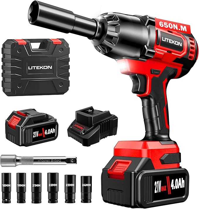 Cordless Impact Wrench 1/2 Inch, 480Ft-lbs (650N.m) Brushless High Power Impact Wrench Tool with 4000mAh Battery, 2500RPM High Torque Impact Gun, 7 Sockets for Home Car/Truck RV/Mower -2025 Upgraded