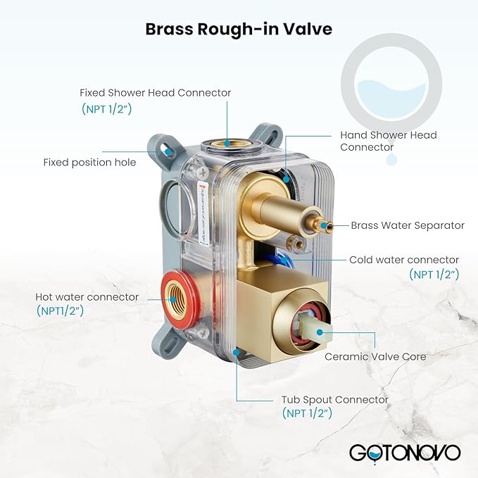gotonovo Rain Shower Faucet System Set Rainfall Shower Head with Handheld Sprayer Waterfall Tub Spout Wall Mounted Mixer Combo Rough-in Valve and Trim Included 8 Inch Showerhead Brushed Gold