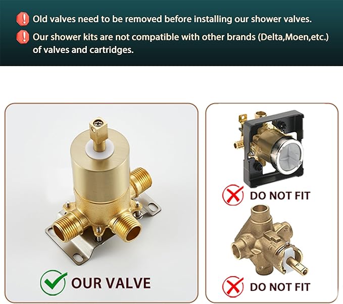 Brushed Gold Shower Fixtures, Shower Faucet Set Dual Shower Heads with Handheld Spray Combo, All Metal 6" Dual Shower Head Combo and 3-Way Diverter, Gold Shower Faucet Set with Valve