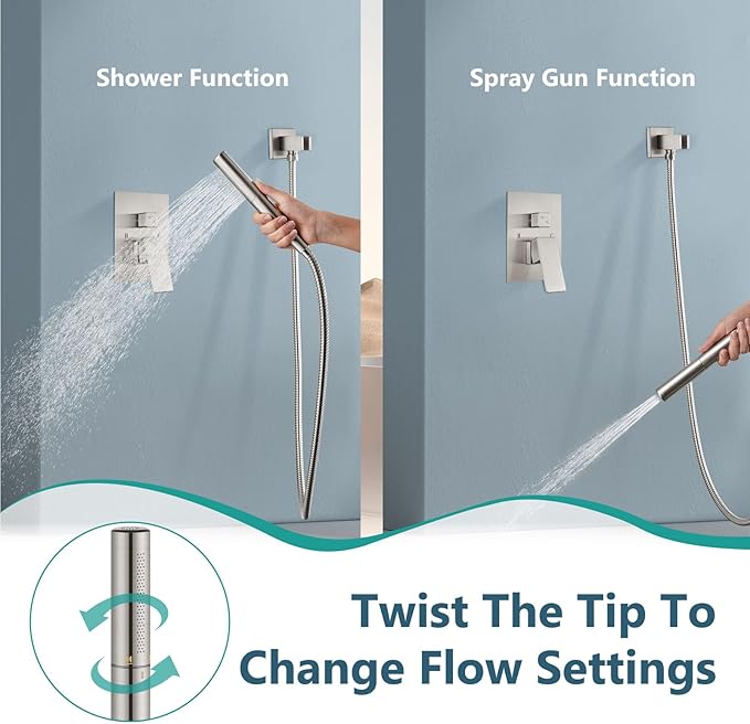 Aolemi Shower System with Rainfall Shower Head and Handheld Wall Mount,High Pressure Shower Faucet Set Fixture Combo with 2 in 1 Handheld Spray Rough-in Valve,10 Inch Shower Head Brushed Nickel