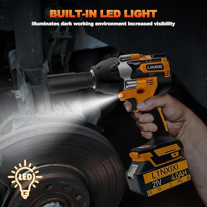 1/2 Cordless Impact Wrench, 1/2 Inch Impact Drive with Brushless Motor, 1000N.m(740Ft-Lbs), 3300PRM, Electric Impact Wrenches with Battery and Charger, 6 Sockets