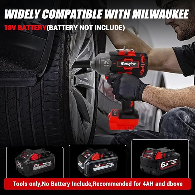 Cordless Impact Wrench 1/2" for Milwaukee 18V Battery, Impact Wrench 1000FT-LBS(1360N.m) High Torque Brushless Electric Impact, with 4 Modes Power Impact Driver for Car, Truck, Mower (No Battery)