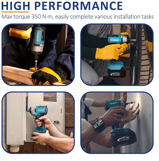 PENSUN Cordless Impact Wrench With Work Light, 3000 RPM & Max Torque 260 ft-lbs Brushless Impact Wrench, 1/2 Impact Gun with 2pcs 4.0Ah Li-ion Battery