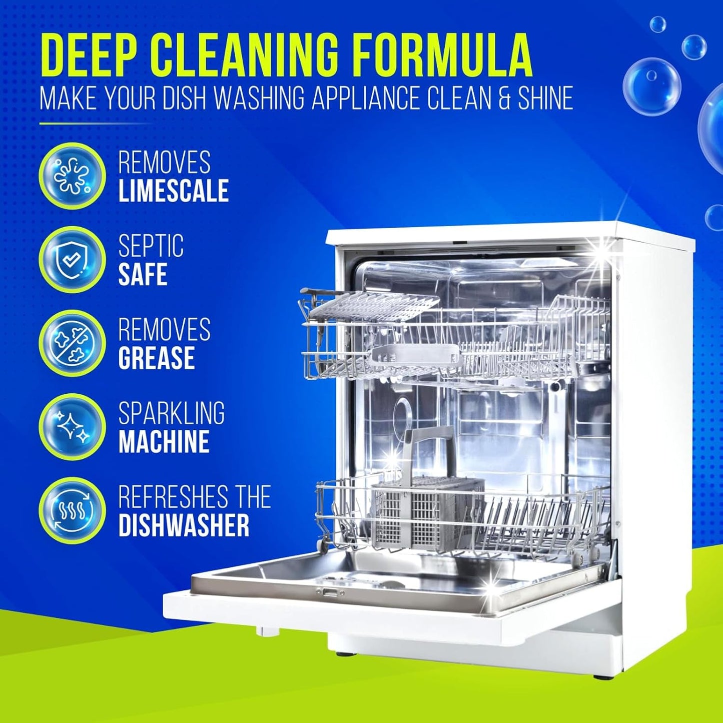 Washing Machine & Dishwasher Cleaner Tablets, 50 Count, Unscented, Compatible with Front/Top Loader & HE Washers, Removes Residue, Stains, Grime & Limescale, 12-Month Supply