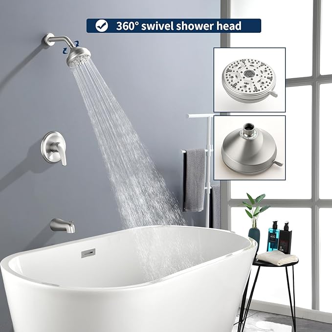Tub Shower Faucet Combo Set Bathtub Faucet Set Shower System with Tub Spout Shower Tub Kit Shower Valve and Trim Kit Shower Fixtures Brushed Nickel