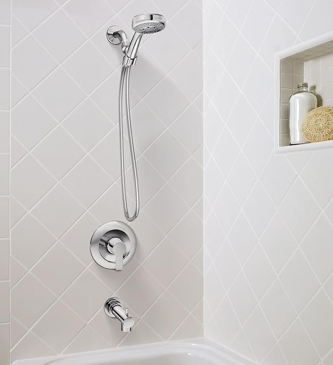 Moen Meena Chrome Single Handle Modern Tub and Shower Faucet with Handshower, Valve Included, 82618