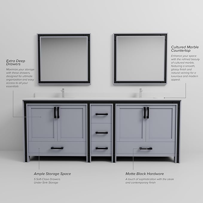 Augustine 84 in. W X 22 in. D Dark Grey Double Bath Vanity Cabinet Without Countertop