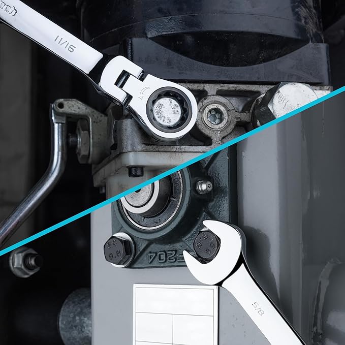 DURATECH 9-Piece Flex-Head Ratcheting Wrench Set, Combination Wrench Sets, 72 Tooth, SAE, 5/16'' to 3/4'', CR-V Steel, Mirror Polished Chrome Plated with Rolling Pouch