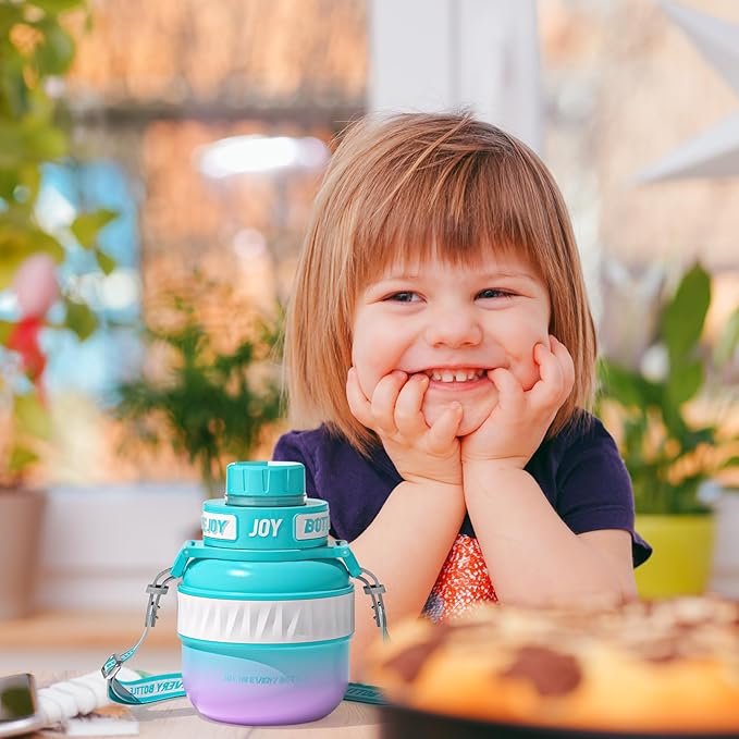 Stainless-Steel Water Bottle: Kids Water Bottle,Leakproof Lid, Perfect Sip, Double Insulated, Eco-Friendly, Dishwasher Safe & Stylish Strap, Gifts for Kids (Violet Mermaid, 16 oz)