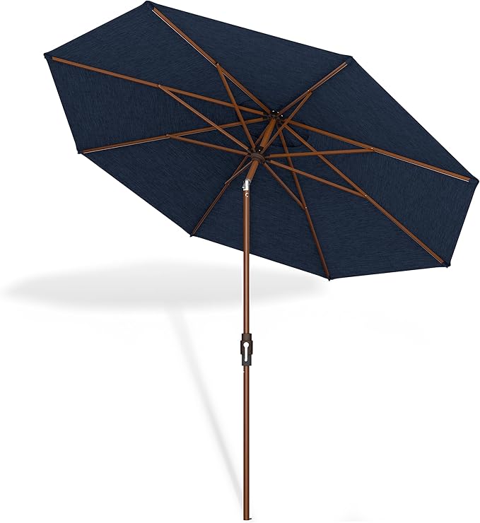 Midtown Umbrellas Sunbrella Umbrella Outdoor Patio Umbrella 2-8 Feet in Spectrum Indigo Acrylic Fabric - Auto-Tilt Aluminum Frame For Backyard Umbrella, Deck Umbrella & Porch Umbrella - Wooden Pole