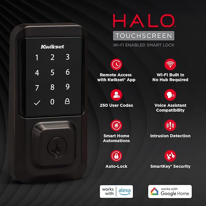 Kwikset Halo Wi-Fi Smart Lock, Keyless Entry Front Door Touchscreen Deadbolt, App Control, Grade AAA Certified, Easy Install No Hub, Venetian Bronze Finish, Digital Remote Lock