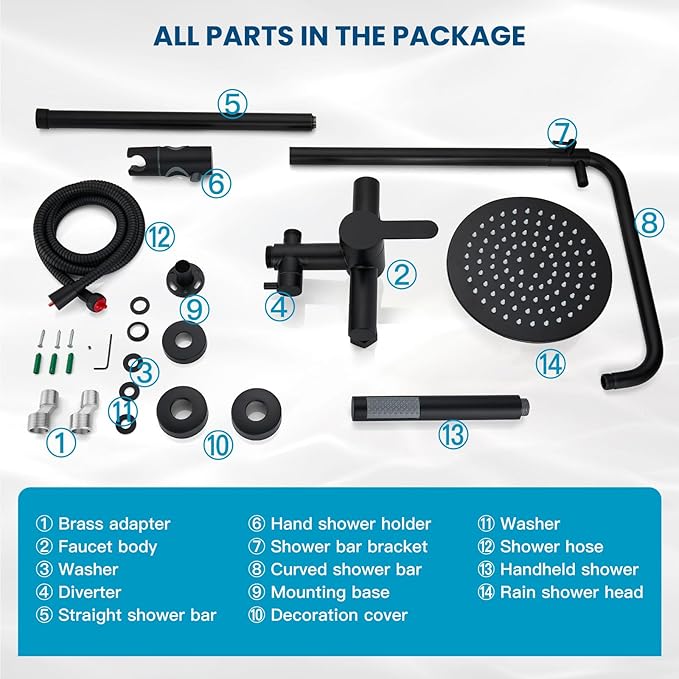 gotonovo Outdoor Shower Fixtures SUS304 Stainless Steel Rain Shower Kit Faucet High Pressure Wall Mount 2 Dual Function 8 Inch Showerhead and Handheld Spray Combo, Single Handle, Matte Black