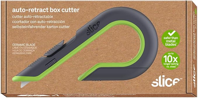 Slice Auto-Retractable Box Cutter, Heavy Duty Utility Knife, Safe Ceramic Blade Lasting 11x Longer than Metal, 6 Pack