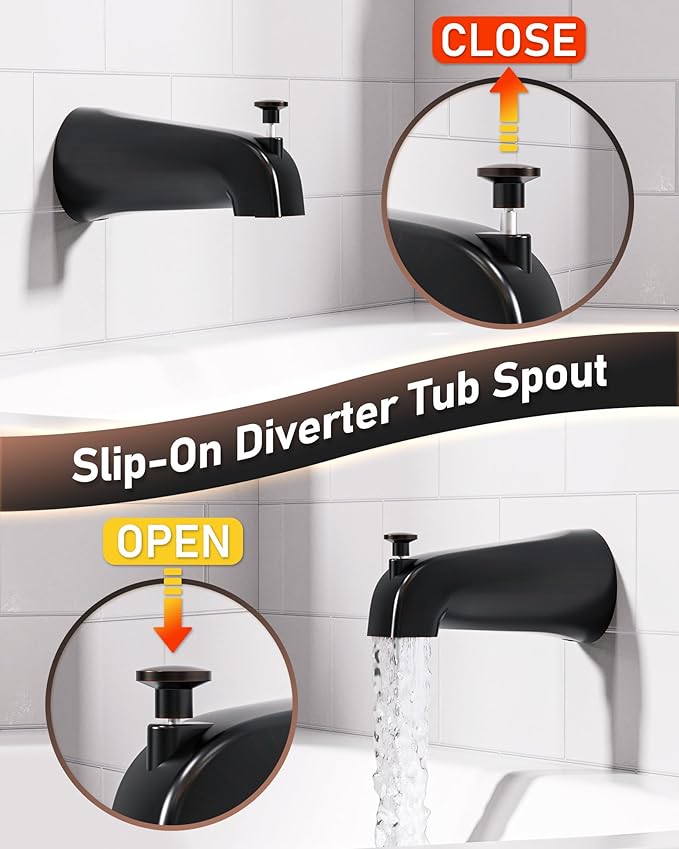 Bronze Shower Tub Faucet Set: WOWOW Single Handle Bathroom Shower Trim Kit with 6-Inch Rain Shower Head and Tub Spout, Oil Rubbed Bronze Shower Combo Wall Mount (Valve Included)