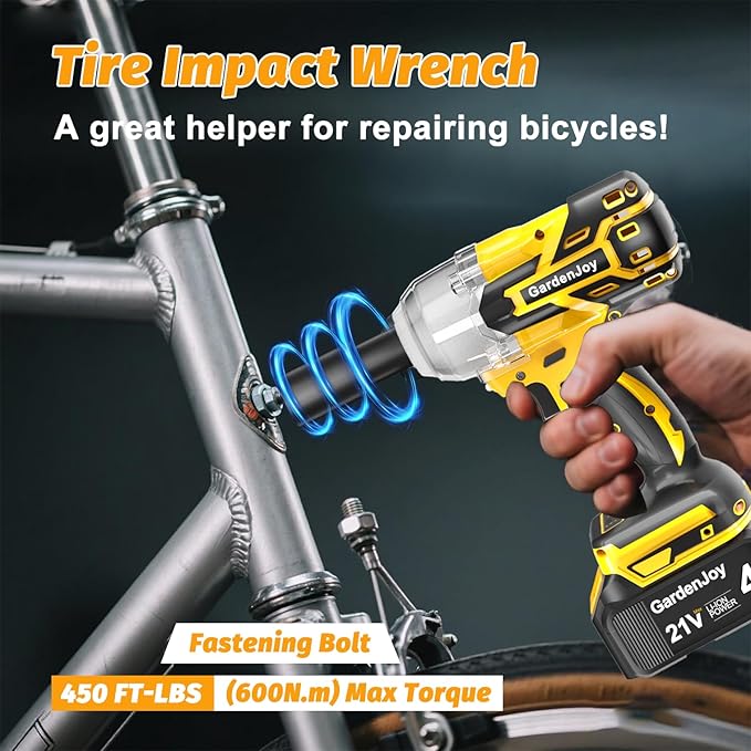 Cordless Impact Wrench 1/2 Inch, 21V Max Brushless, 450 Ft-lbs (600N.m) Max Torque, 3-Speed, w/ 4.0Ah Battery & Quick Charger, 6Pcs Impact Sockets - for Automotive Repair, Tire Changing, Home DIY