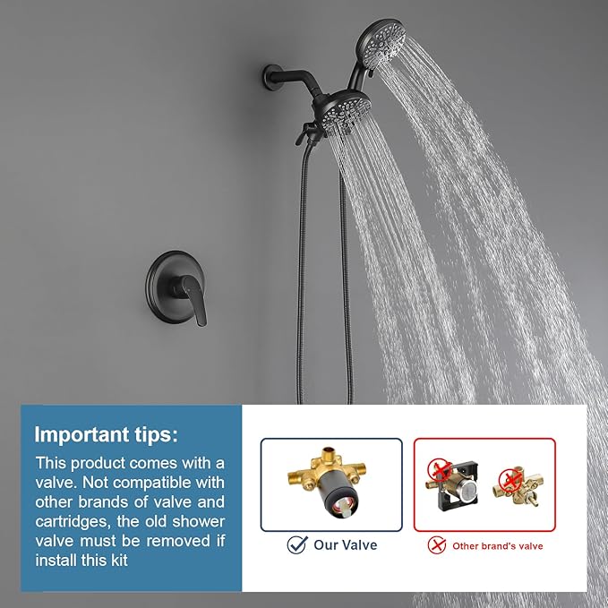 Dual Shower Faucet Set High Pressure Dual 2 in 1 Shower Combo Set Shower System with Handheld Showerhead 3-way Water Diverter Shower Trim Kit Matte Black