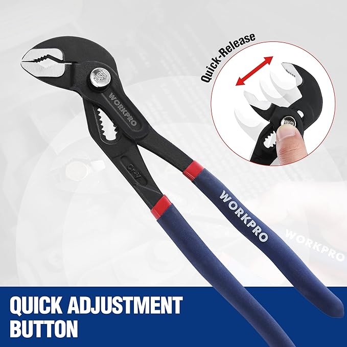 WORKPRO 2 Piece Groove Joint Pliers Set, 7 & 10-Inch Fast Adjustable Water Pump Pliers, V-Jaw Tongue and Groove Pliers in CRV Steel