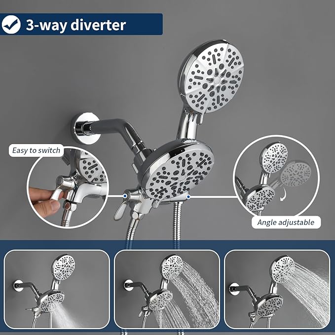 2 Handle Shower Faucet Shower System Complete 2 in 1 Shower Combo Set with Handheld Showerhead Shower Trim Kit Wall Mounted Shower Fixtures Chrome Polished