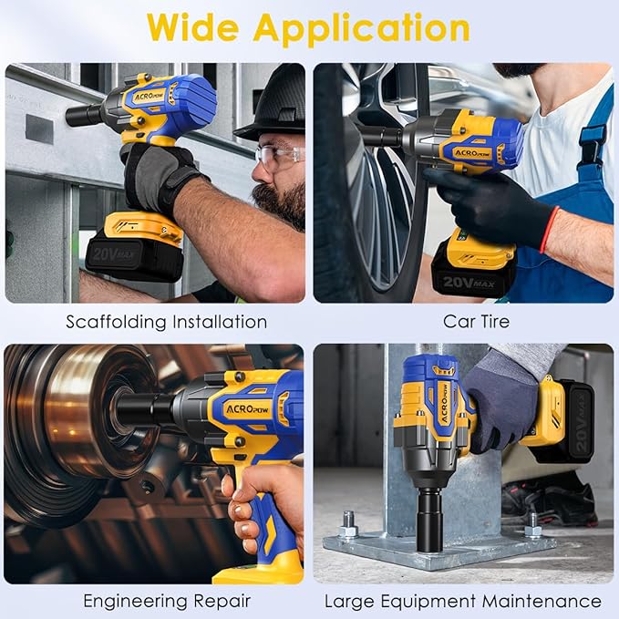 Cordless Impact Wrench Compatible with DEWALT 20V MAX Battery, 1/2 Inch Brushless High Torque Power Impact Gun 665 Ft-lbs(900 N.m) with 3-Mode Speed, LED Light (Bare Tool Only)