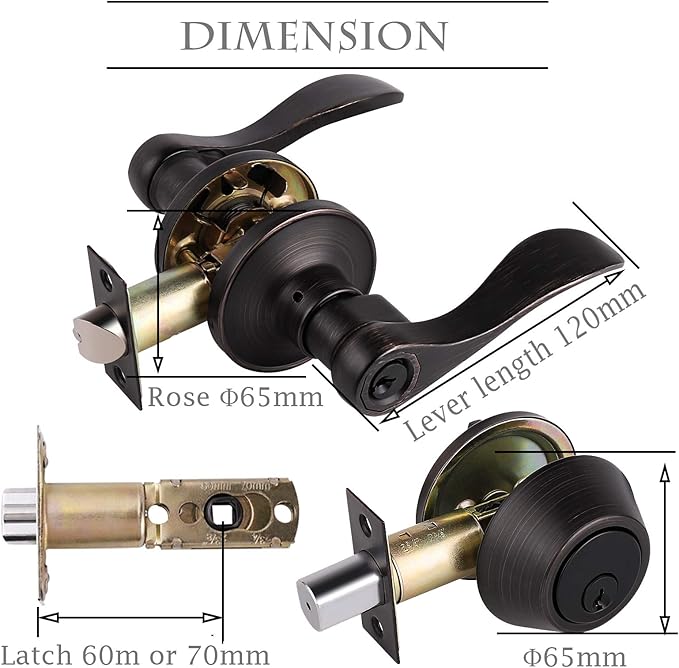 Wave Entry Door Levers and Single Cylinder Deadbolt Combination Locksets 8 Sets,Oil Rubbed Bronze Finished, Keyed Alike Entrance Door Locks,Universal for Right and Left Handed Doors