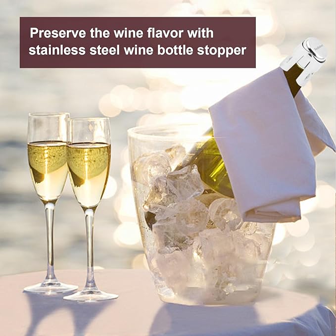 Sparkling Champagne Bottle Stoppers, 3-Pack Champagne Stoppers - Stainless Steel Wine Bottle Stoppers, Champagne Corks Vacuum Wine Storage Aerator Aerator Bottle Cap Sealer