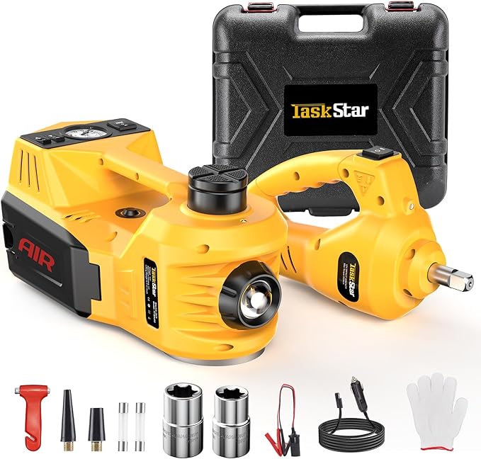 Electric Car Jack Kit, 5 Ton/11023 lbs 12V Hydraulic Car Jack Lift with Electric Impact Wrench and Tire Inflator Pump, Portable Auto Kit for SUV MPV Sedan Truck Change Tires Garage Repair