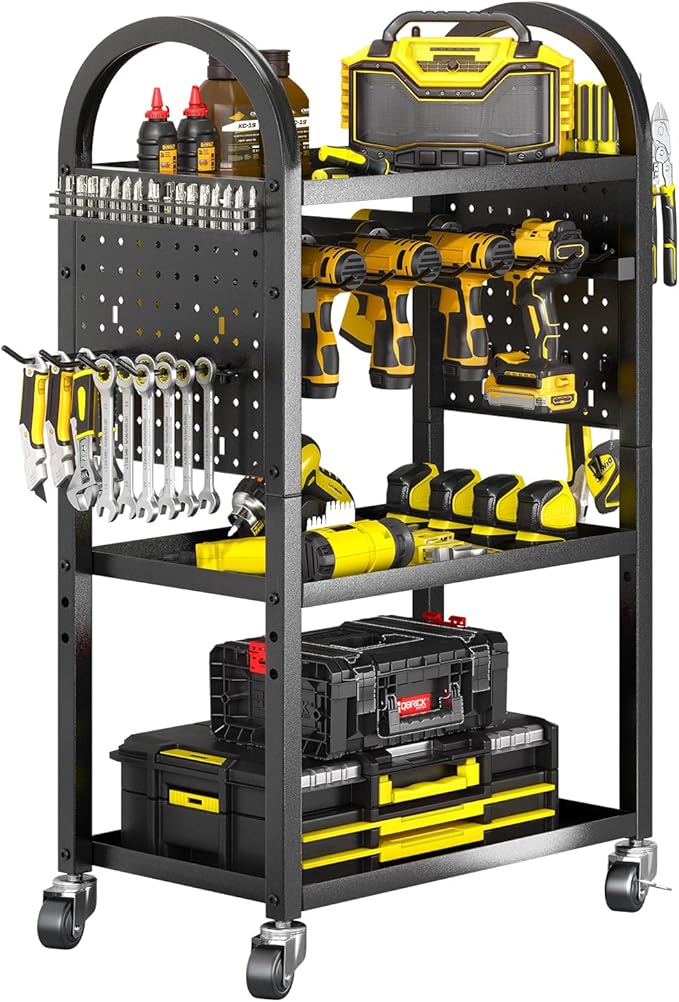 WAROME Power Tool Organizer for Garage,Heavy Duty Tools Holder Storage Rack On Wheels,Floor Standing Rolling Power Tool Cart for Storage and Organization,Father/Husband/Boyfriend/Men/Dad Gift