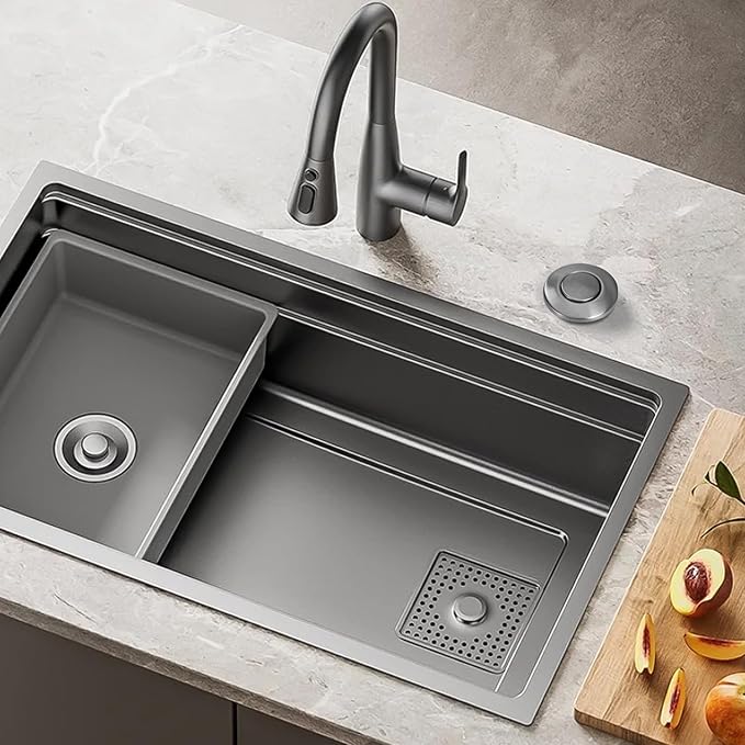 Garbage Disposal Air Switch Kit, Sink Button Food Waste Disposals Part On/Off Air Button Stainless Steel Polished (Brushed Stainless Steel, LONG/3.6")