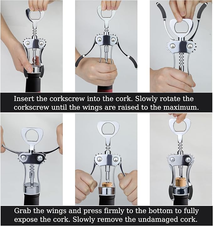KORCCI Wine Opener, Wine Bottle Opener, Zinc Alloy Wing Corkscrew Heavy Duty, Cork Screw Beer Opener for Bartenders, Multifunctional Bottle Opener for Kitchen, Restaurant, Bar, Waiters (2, Sliver)