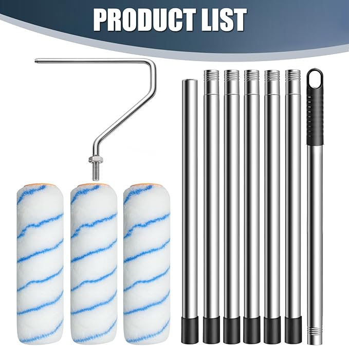 Paint Roller with Extended Detachable Pole Handle, Household Wall Painting Tool, Paint Roller Set for Walls and Ceiling, Paint Roller Brush Easy to Install and Remove (Total Length:7.2feet)