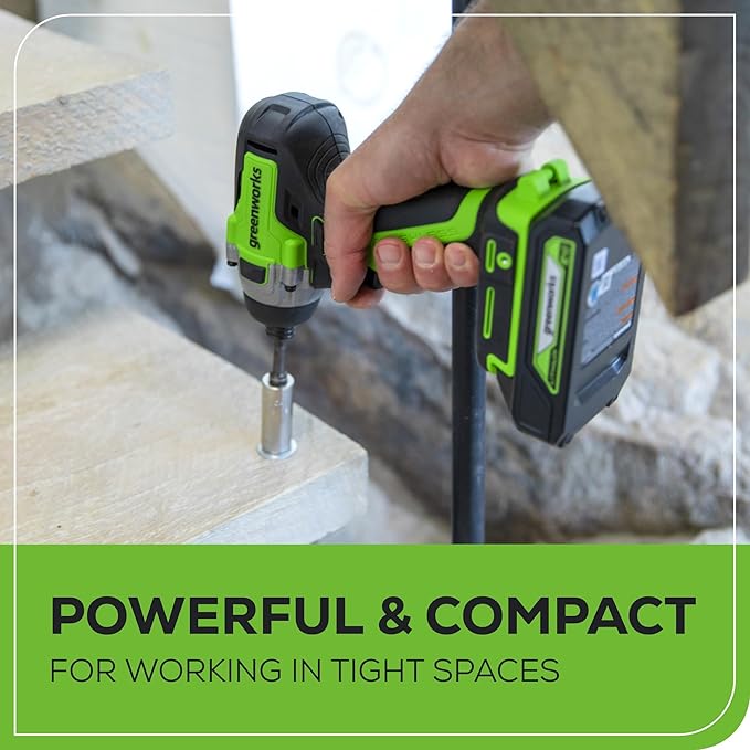 Greenworks 24V Brushless Cordless Impact Driver Kit, 2650 in./lbs Torque 1/4-inch Hex, Variable Speed Impact Drill/Driver Set, Included (2) USB (Power Bank) Batteries and Dual Port Charger, Bits
