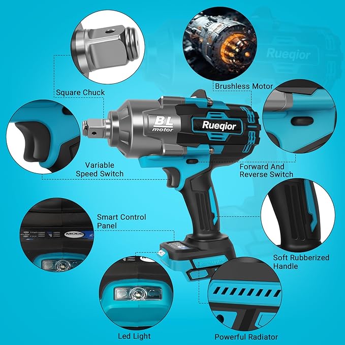 Cordless Impact Wrench 3/4" for Makita 18V Battery, Impact Wrench 1500FT-LBS(2000N.m) High Torque Brushless Electric Impact, with 3 Speed Modes Power Impact Driver