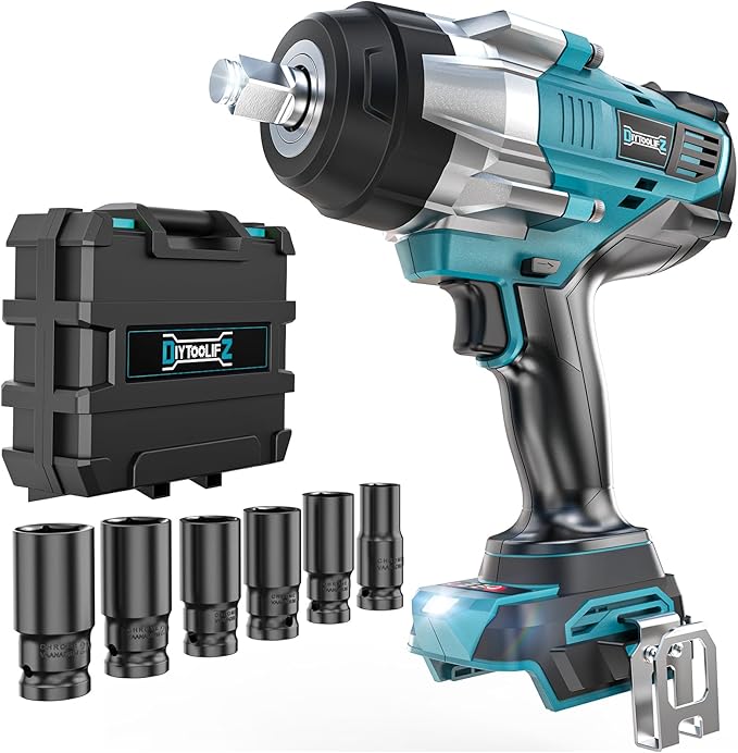 Cordless Impact Wrench 1/2" Compatible with Makita 18v Battery, 1700 Ft-lbs High Torque Impact Driver with 6Pcs Sockets & Storage Case, Brushless Electric Impact Gun with 4 Modes & LED Light