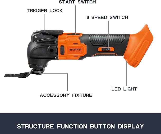 IRONFIST Cordless Oscillating Tool Compatible with DEWALT 20V MAX Battery, Brushless Motor 6 Speed Quick Change Blades, Multi Tool for Cutting Wood, Scraping, Sanding (NO BATTERY)