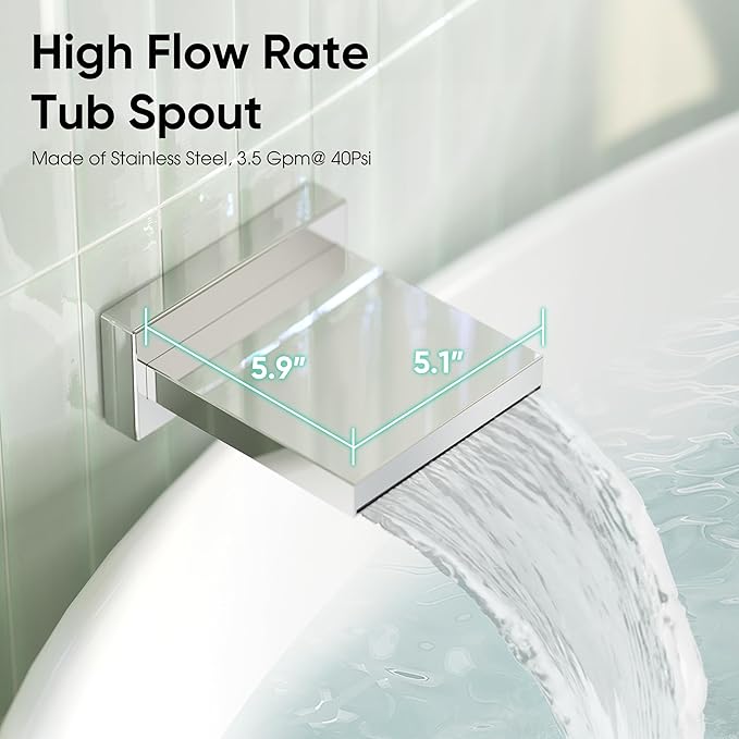 Esnbia Bathtub Shower Faucet Set, Rain Shower System with Tub Spout, 10 Inches Shower Heads with Handheld Spray Combo, Wall Mounted Shower Fixtures with Shower Valve kit, Chrome