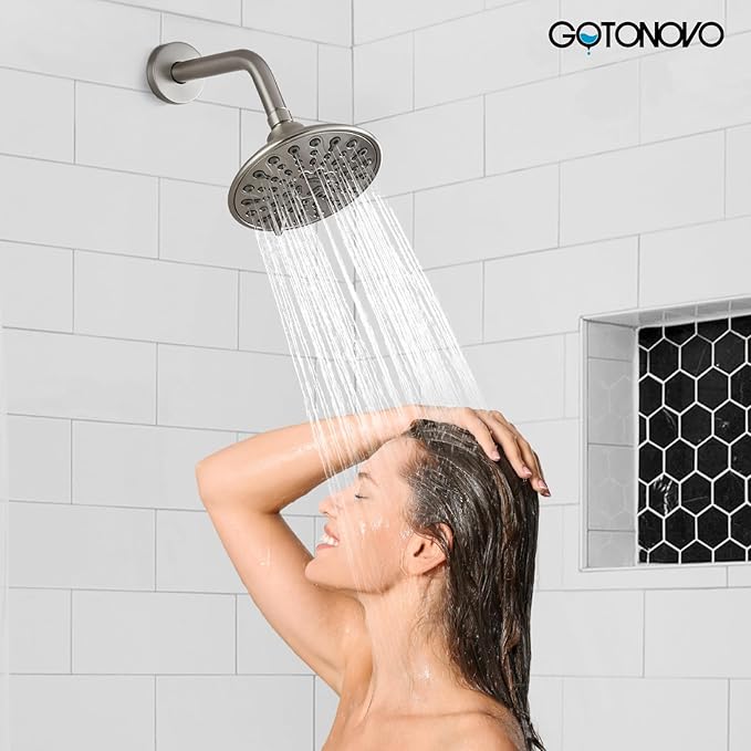 gotonovo Tub Shower Faucet Set Shower Head and Handle Set 6 Modes 6 inch Bathroom Trim Kit with Tub Spout High Pressure Shower System Combo with Valve Round Showerhead Brushed Nickel