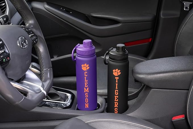 Clemson University Water Bottle - Purple Double Walled Stainless Steel 24 oz Keeps Drinks Cold or Hot