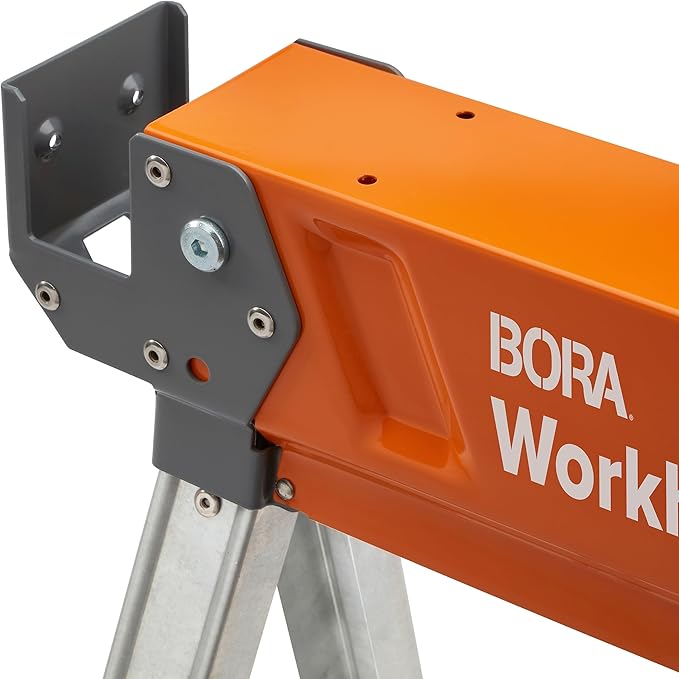 BORA Workhorse Saw horses 2 pack Folding Heavy Duty Legs, Metal Saw horse with 2x4 Bracket Built in Bottle Opener Professional Saw Horse for Woodworking Carpenters Contractors PM-3350T