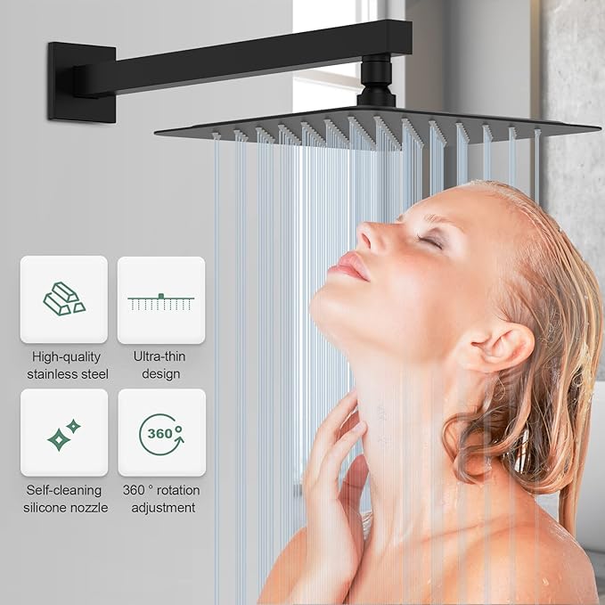 SunCleanse Shower System Rainfall Shower Faucets Set Matte Black, 10 Inch Wall Mounted Rain Shower Head with Handheld Spray Shower Valve and Trim Included