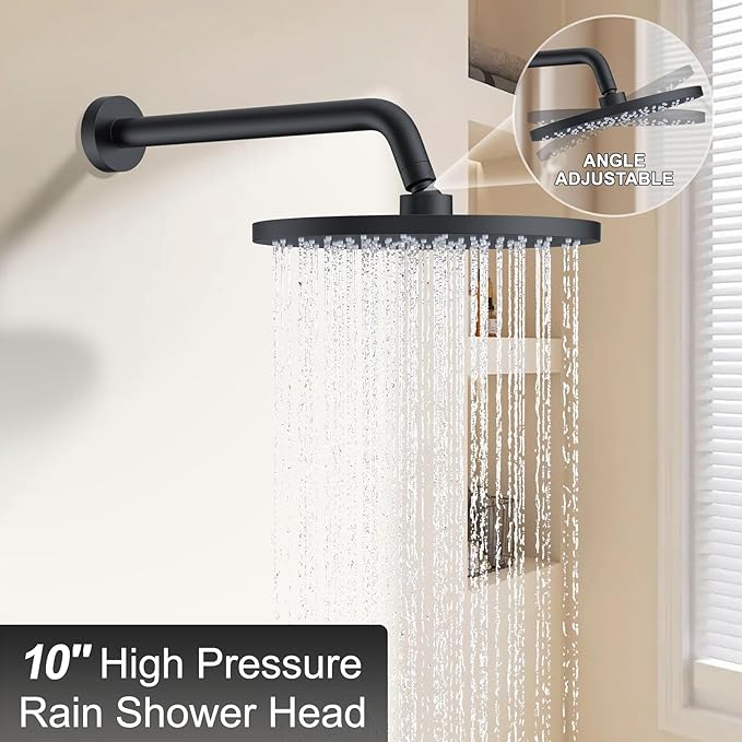 KOJOX Shower System- High Pressure Shower Head- 3 Setting Headheld Shower Head Fixtures- Shower Valve Included (Matte Black)