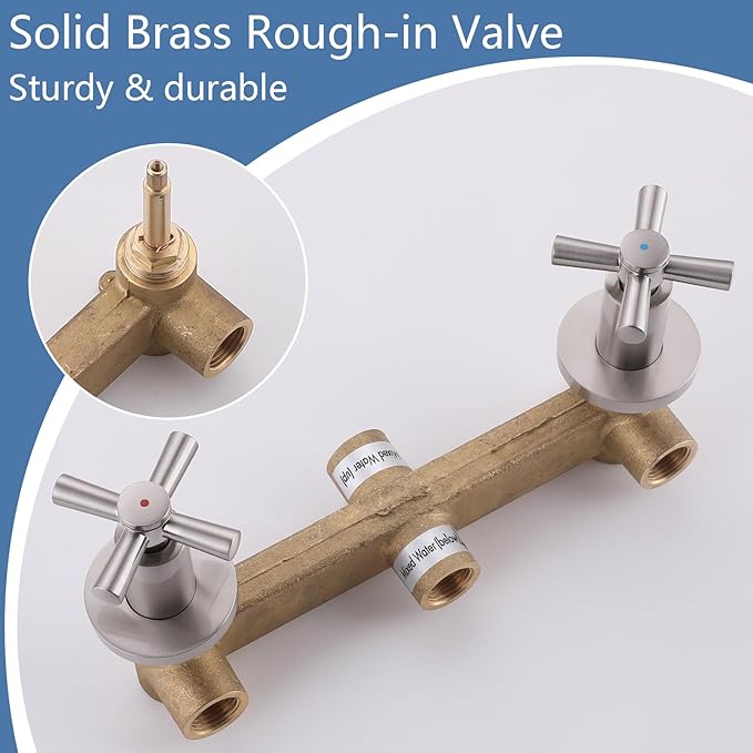 2 Handles Shower Faucet Set with Tub Spout Bathtub Shower Faucet Combo Set Shower System Complete Tub and Shower Trim Kit Wall Mounted Shower Fixtures Brushed Nickel