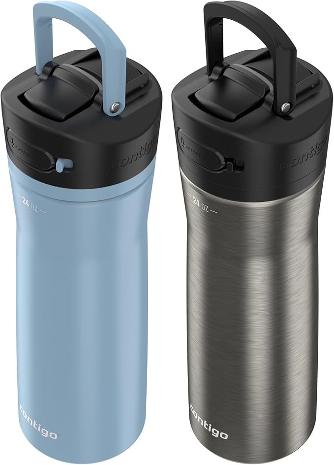 Contigo Ashland Chill 2.0 Water Bottle, 24 oz, 2-Pack, Glacier; Stainless steel w/Licorice