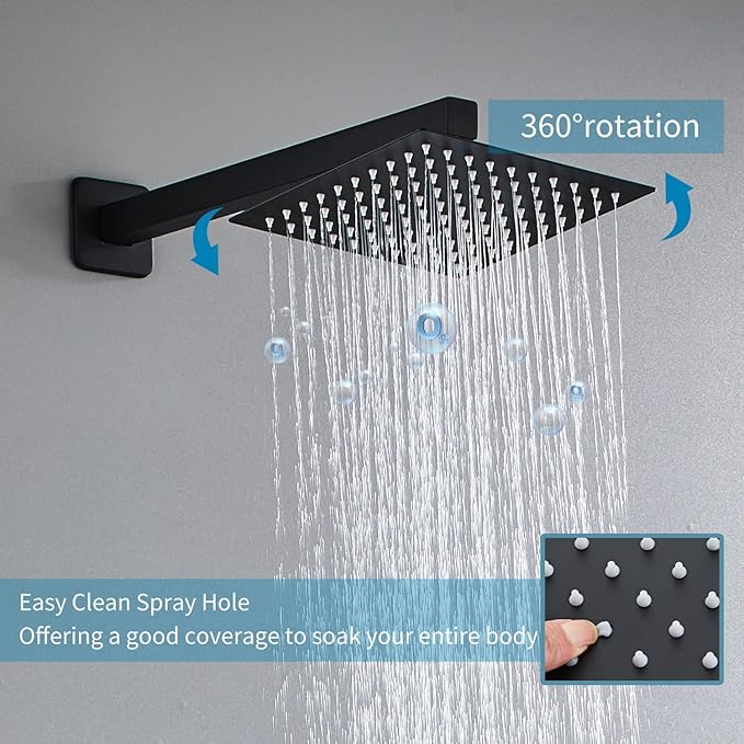 8 Inch Shower System with Tub Spout, Black Shower Faucet Set for Bathroom, Square High Pressure Shower Head, 2-Setting Handheld Faucets Sets, Wall Mounted Rainfall Shower Valve Kit