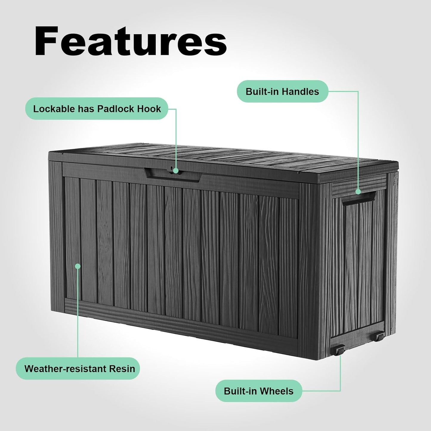 75 Gallon Resin Deck Box, Lockable Outdoor Storage Box for Patio Cushions Storage Furniture,Garden Tools, Pool Supplies, Weatherproof and UV Resistant(Black)