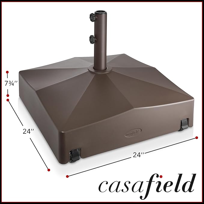 Casafield Patio Umbrella Base, 131lb Capacity, Fillable Heavy Duty Rolling Stand for Outdoor, Patio, Lawn, Deck, Poolside - Brown