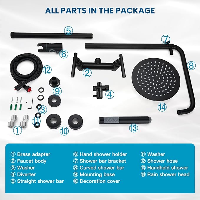 gotonovo Outdoor Shower Fixtures SUS304 Stainless Steel Rain Shower Kit Faucet High Pressure Wall Mount 2 Dual Function 8 Inch Showerhead and Handheld Spray Combo, Double Lever Handle, Matte Black