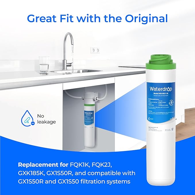 Waterdrop FQK1K Under Sink Water Filter, 1350 Gallons, Replacement for GE FQK1K, FQK2J, GXK185K and GX1S50R (Pack of 1)