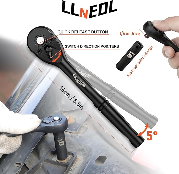 1/4 Inch Drive Impact Socket Set, 83Pcs Socket Wrench Set Metric & SAE from 4-15mm, 5/32-9/16", 6 Point CR-V Deep & Shallow Sockets Kit with 72T Ratchet Handle, E Torx, for Automotive & Home
