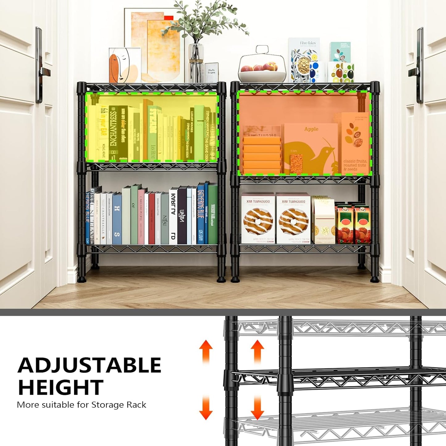 750 lbs 3 Tier Shelf Metal Storage Shelves Wire Rack Closet Organizers with PP Board for Garage Kitchen Bathroom Laundry Black 11.8" D x 21.7" W x 28.6" H