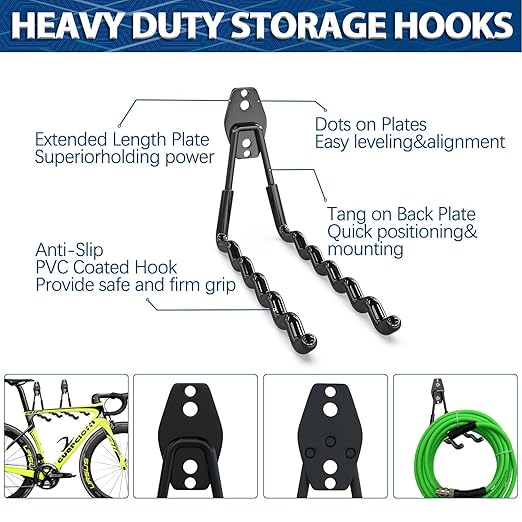 3-H Garage Wall Hooks 28 Pack, Garage Hooks Heavy Duty with Extra Welding Spots, Wall Mount Storage Organizer for Hanging Garden Lawn Tools, Ladder, Bike, WeedEater, Chair, Shovel, Blower (Black)